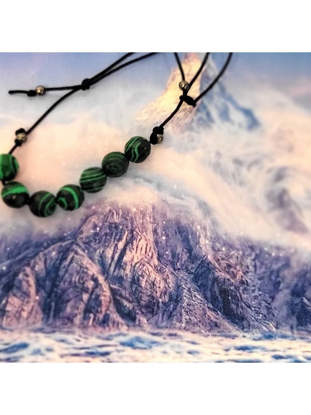 Malachite Gemstone Adjustable Slide Knot Bracelet 7.5"